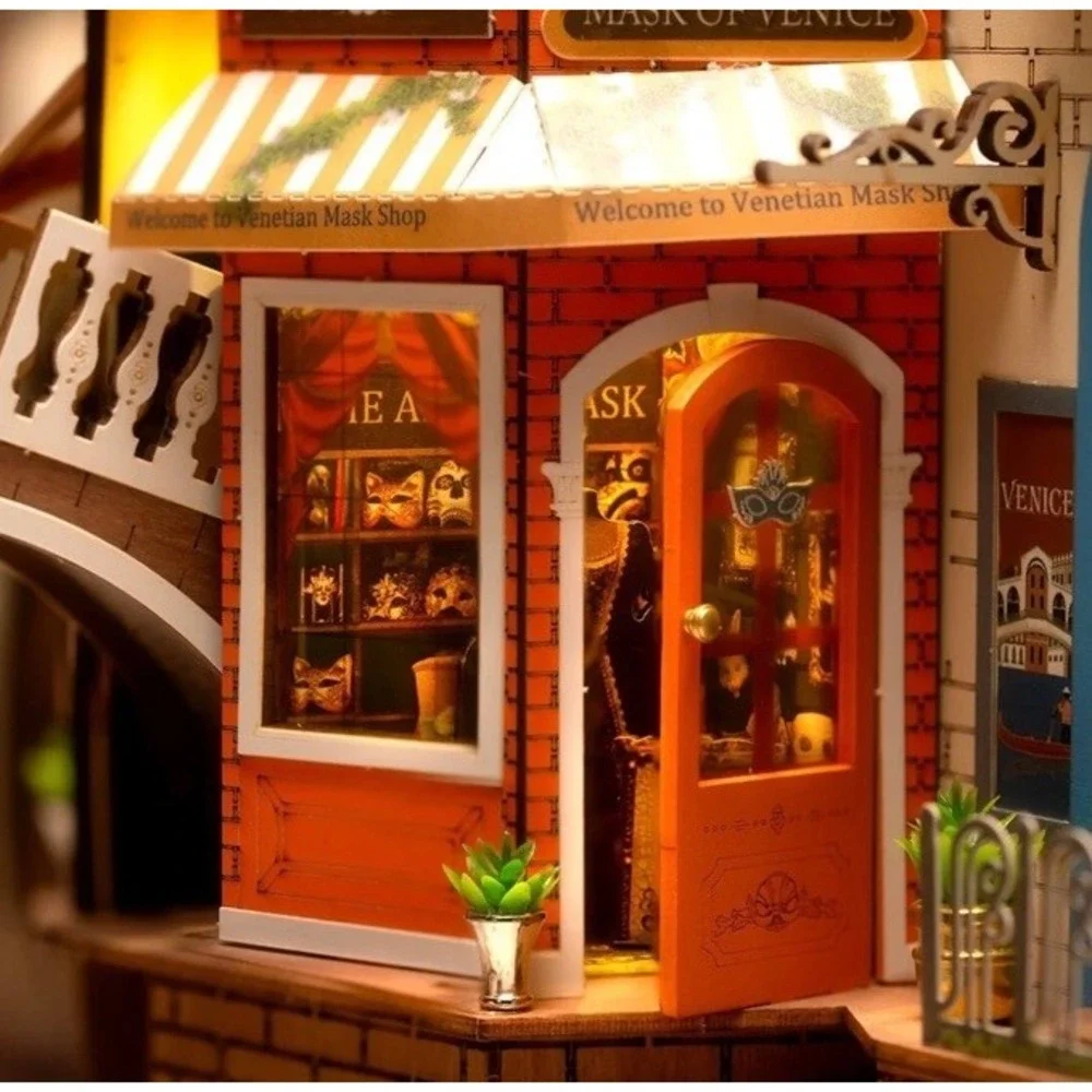 Rolife 3D Wooden Book Nook &‎ wonderland Kit DIY Miniature Venice LED Bookshelf